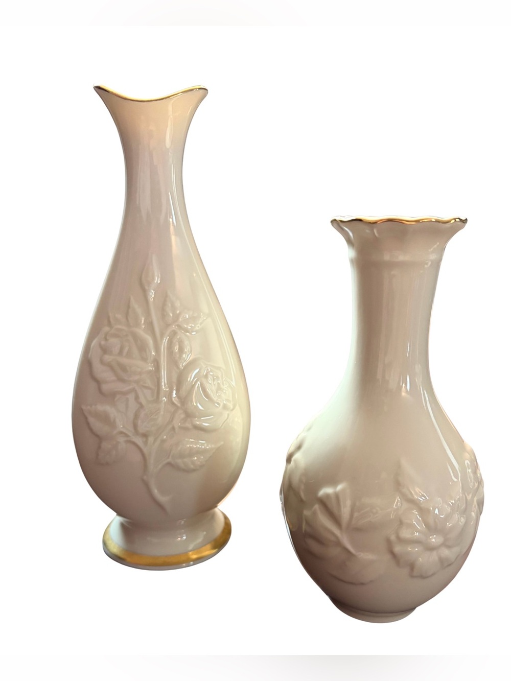 Vintage Lenox Ivory Porcelain Sharon Bud Vase Pair 24K Gold Trim